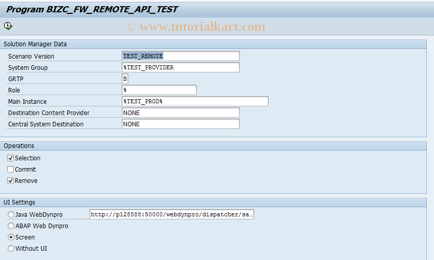 SAP TCode SBIZCT - BizContent Framework Test