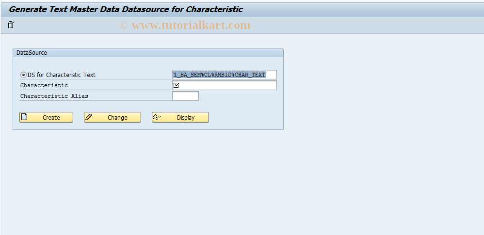 SAP TCode SEM_CHAR_TEXT - OLTP Metadata Repository