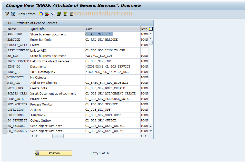 SAP TCode SGOSM - Definition of Generic Services