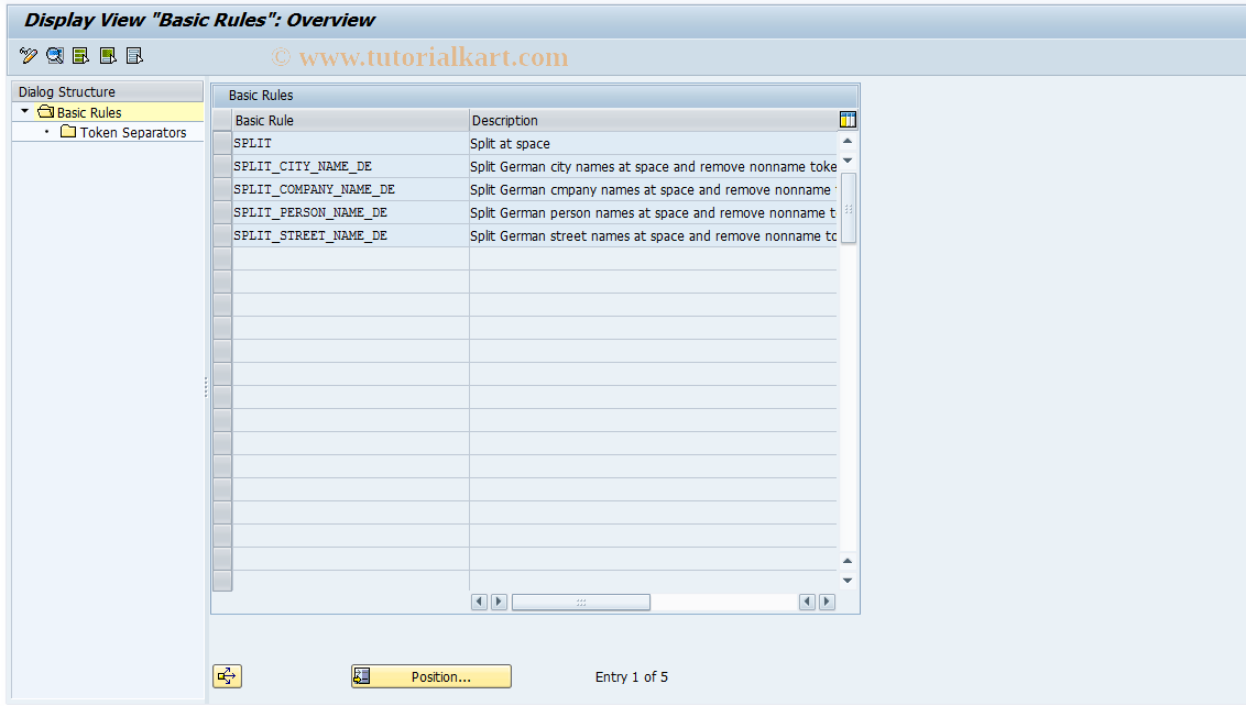 SAP TCode SIC_NORM_TOKEN_CFG_S - Display Configuration of TOKENIZE