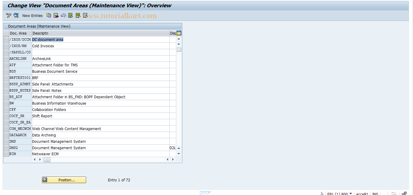 SAP TCode SKPR02 - Maintain Document Areas