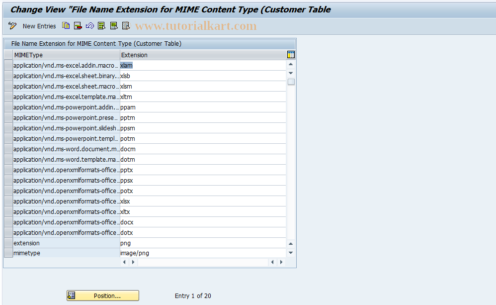 SAP TCode SKPR13 - File Name Extensions