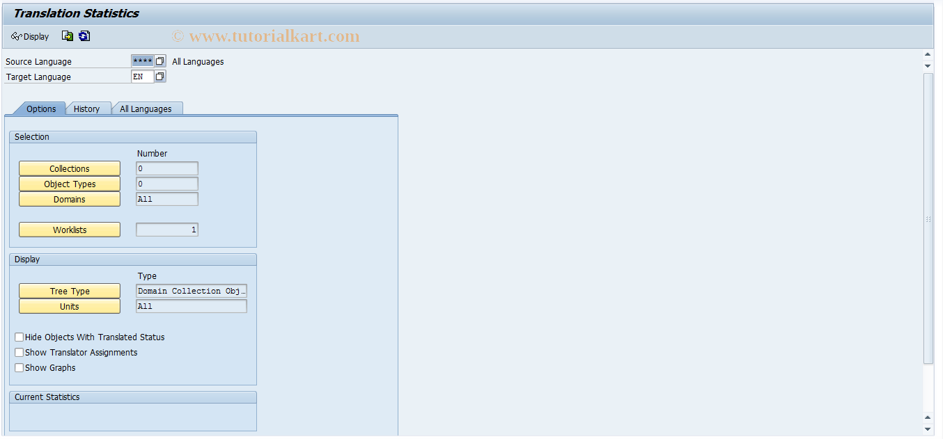 SAP TCode SLLS - Translation Statistics