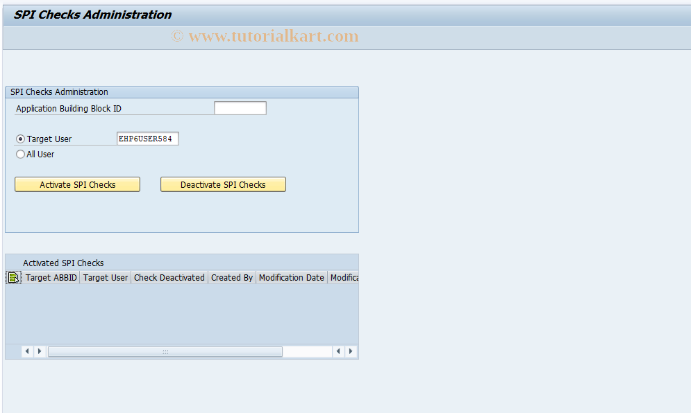 SAP TCode SPI_CHECKS - SPI Runtime Checks Administration