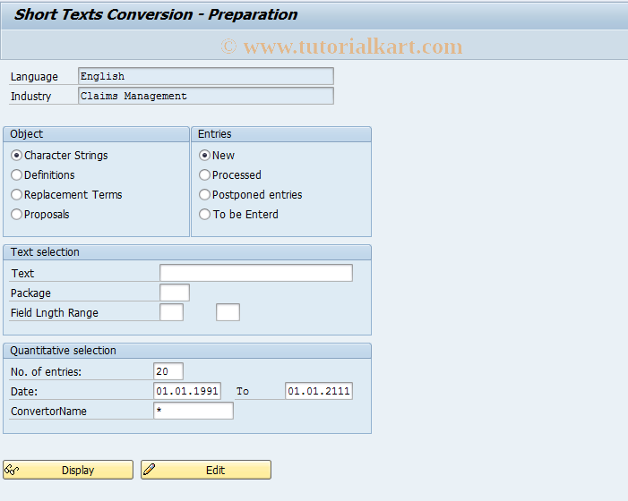 SAP TCode ST62 - Create Industry Short Texts