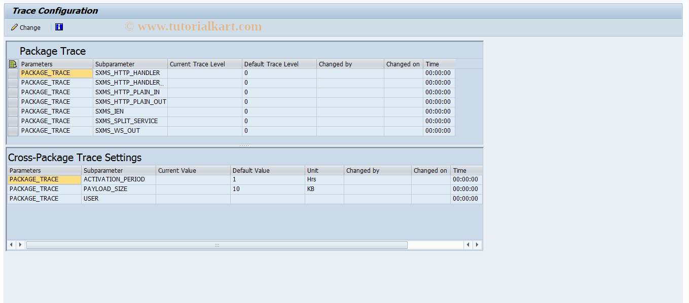 SAP TCode SXMS_TRC_CONF - Trace Configuration