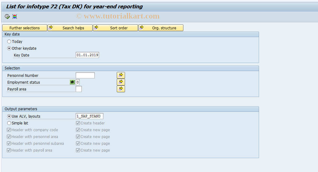 S AHR 61015832 SAP Tcode List For Infotype 72 Tax DK For Ye 