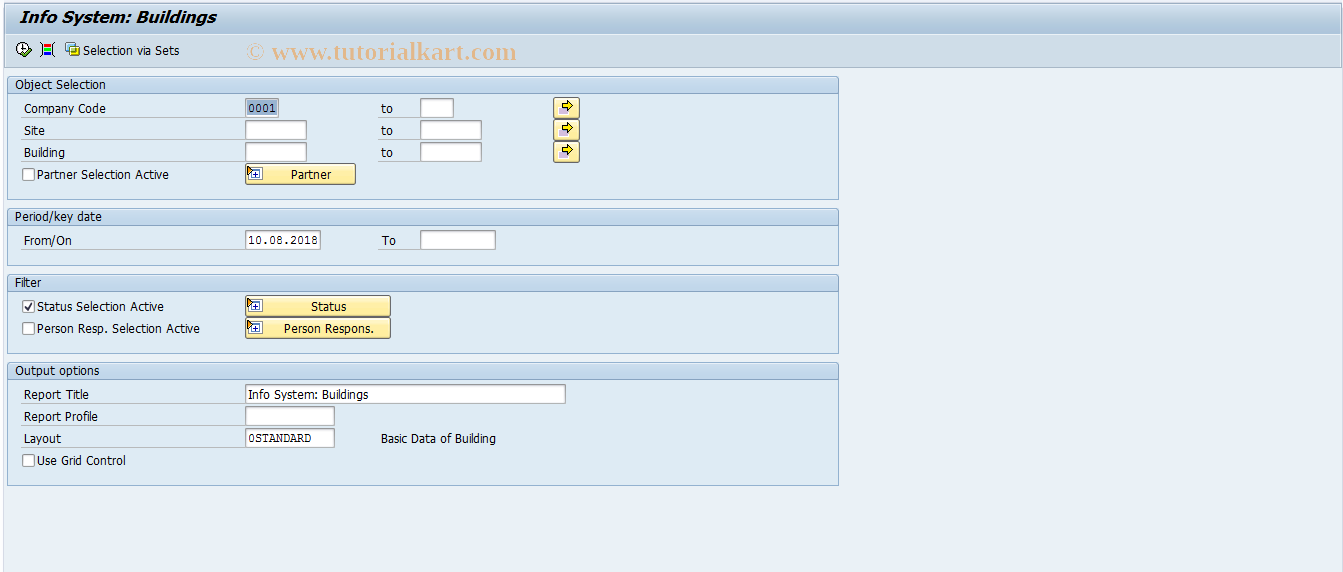 SAP TCode S_ALN_01001286 - Info System: Buildings