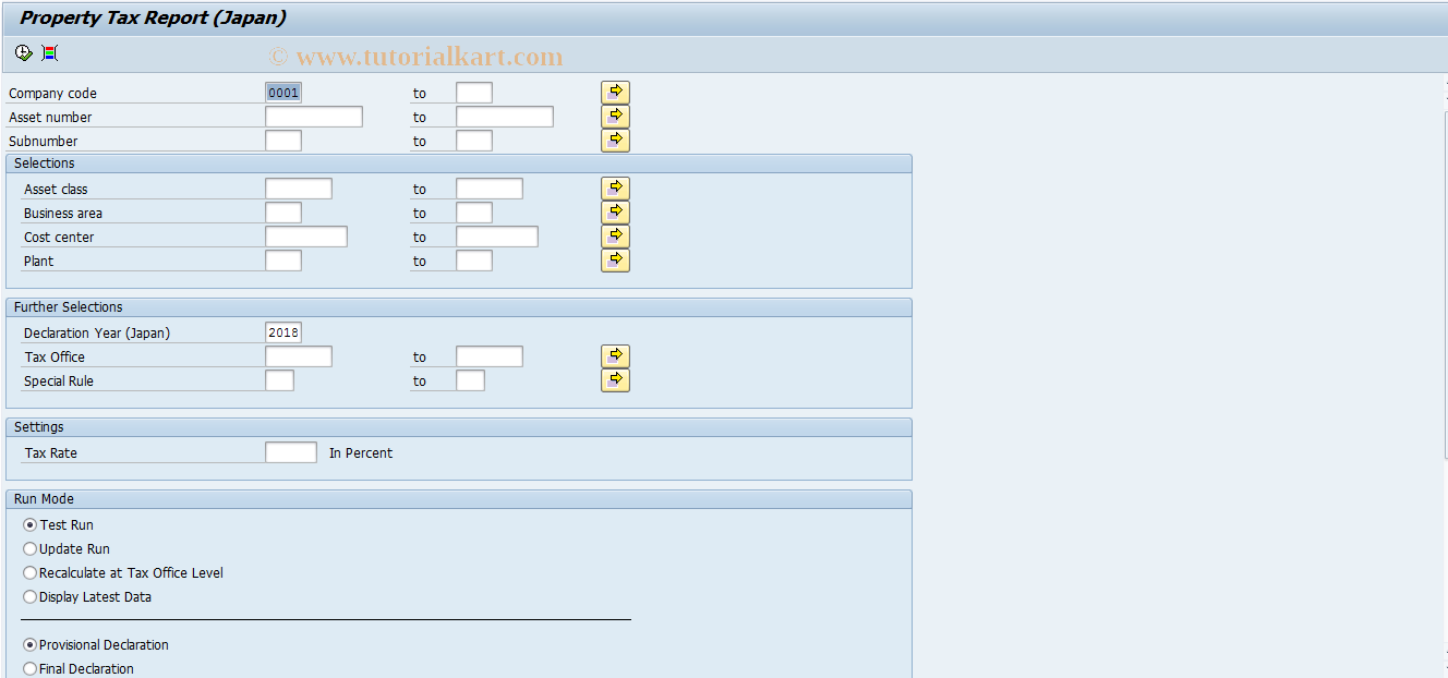 SAP TCode S_ALN_01001767 - Property Tax Report (Japan)