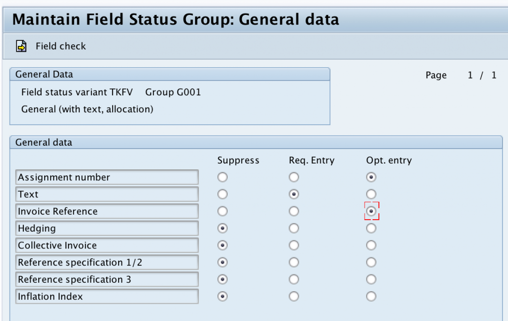 field status group for account assignment category