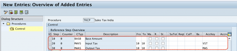 tax procedure assignment table in sap