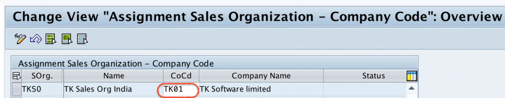 sales org assignment to company code table