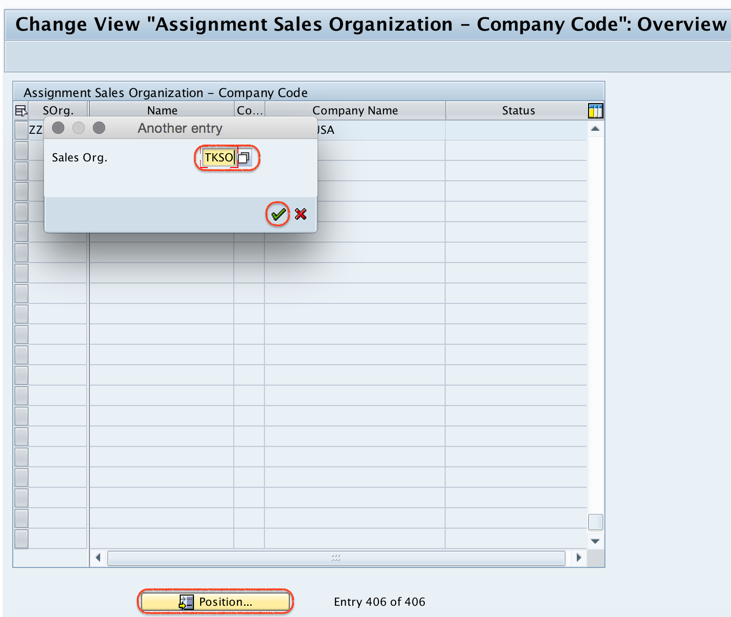 Assignment sales organization - company code