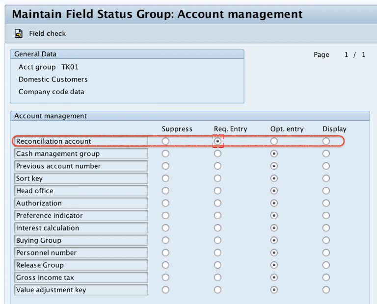 field status group for account assignment category