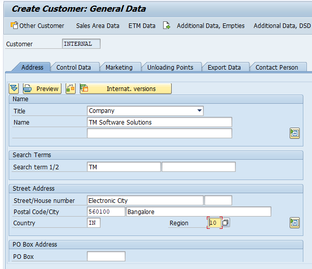 customer master record address details