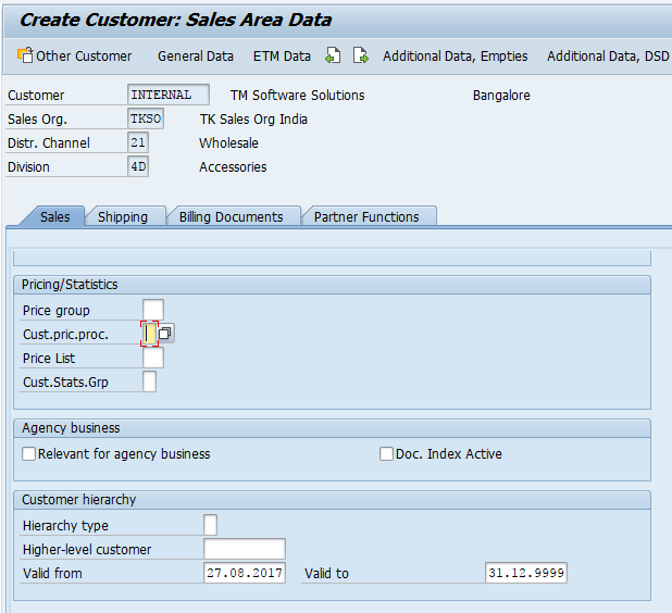 customer sales area data SAP