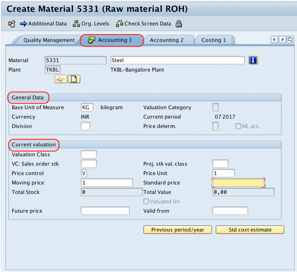 account assignment category in material master sap