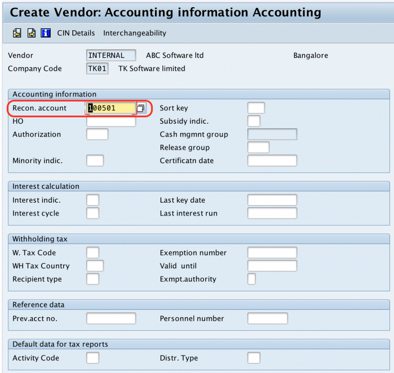 vendor account assignment table in sap