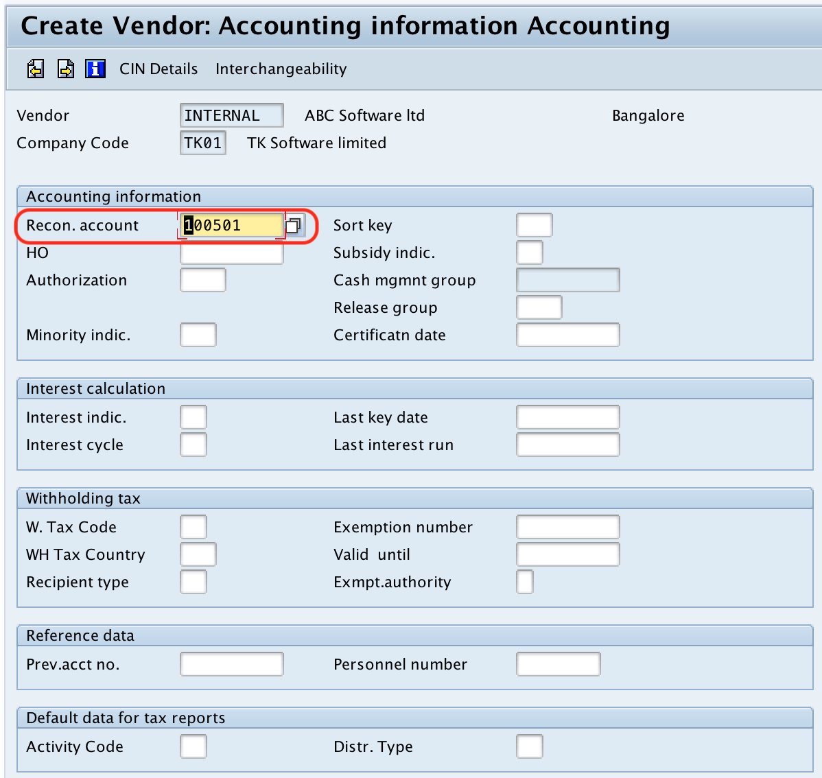 Vendor reconciliation account - vendor code SAP