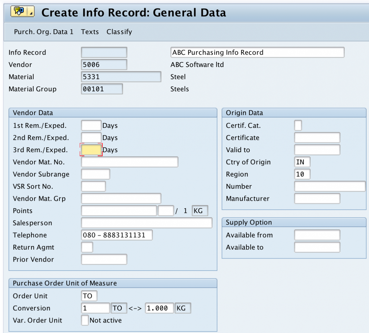 SAP MM - How to Create Purchase Info Record