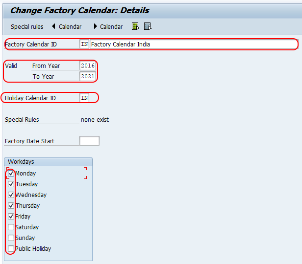 factory calendar assignment to plant in sap