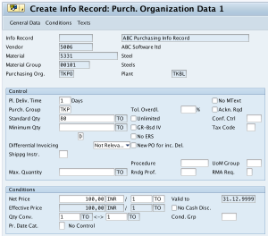 SAP MM - How To Create Purchase Info Record