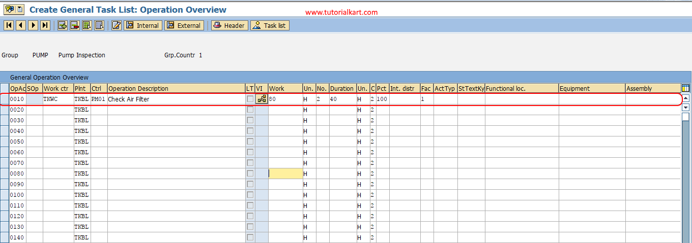 task list assignment table in sap