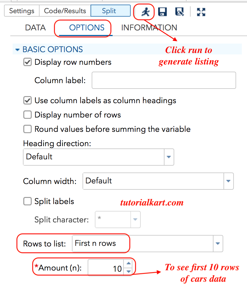 Creating SAS listing for reports