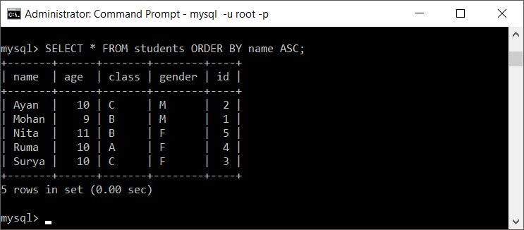 How To SELECT FROM MySQL Table In ASCENDING ORDER Of A Column 