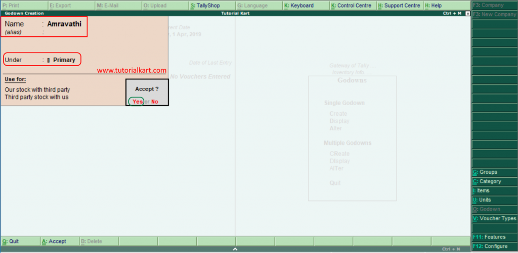 How To Create Godown In Tally Prime