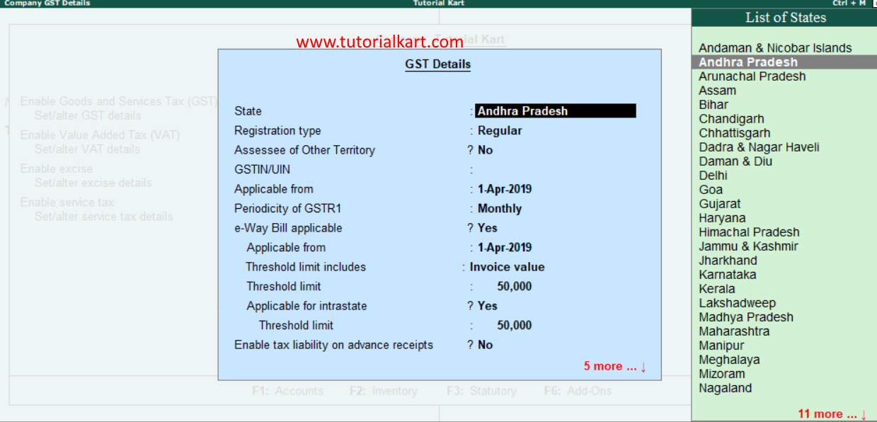 GST details in tally