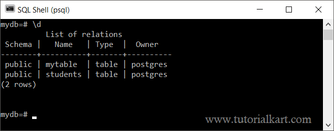 PostgreSQL Psql Shell Commands