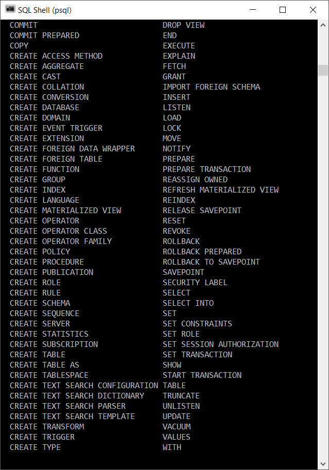 PostgreSQL Psql Shell Commands