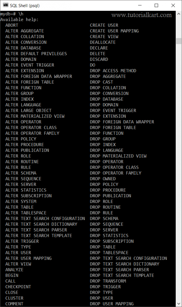 Psql Shell Commands