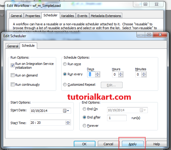 scheduling workflow in Informatica