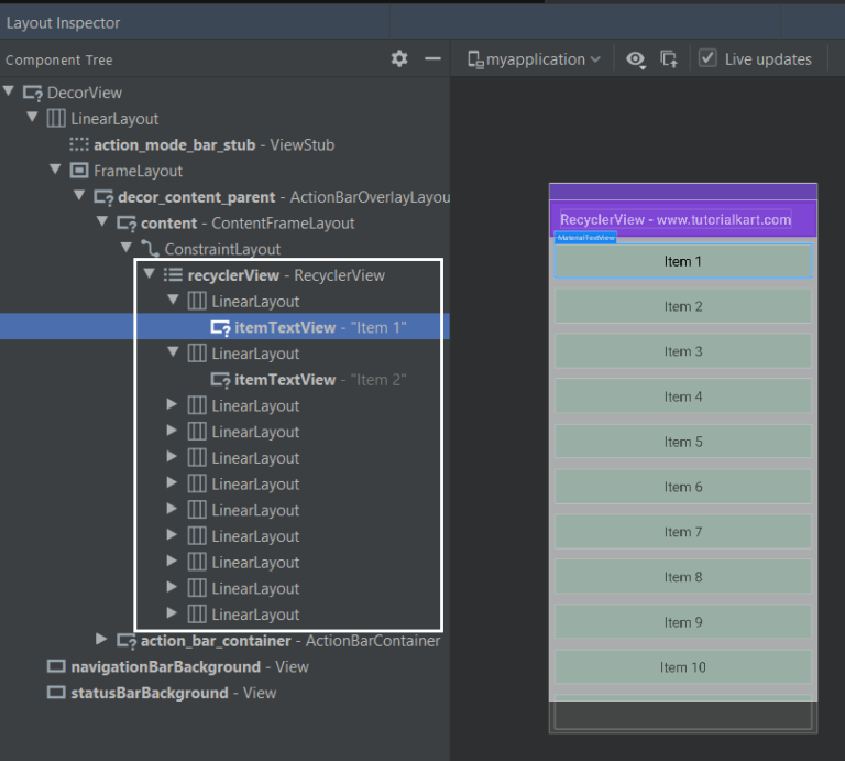 android studio recyclerview item layout