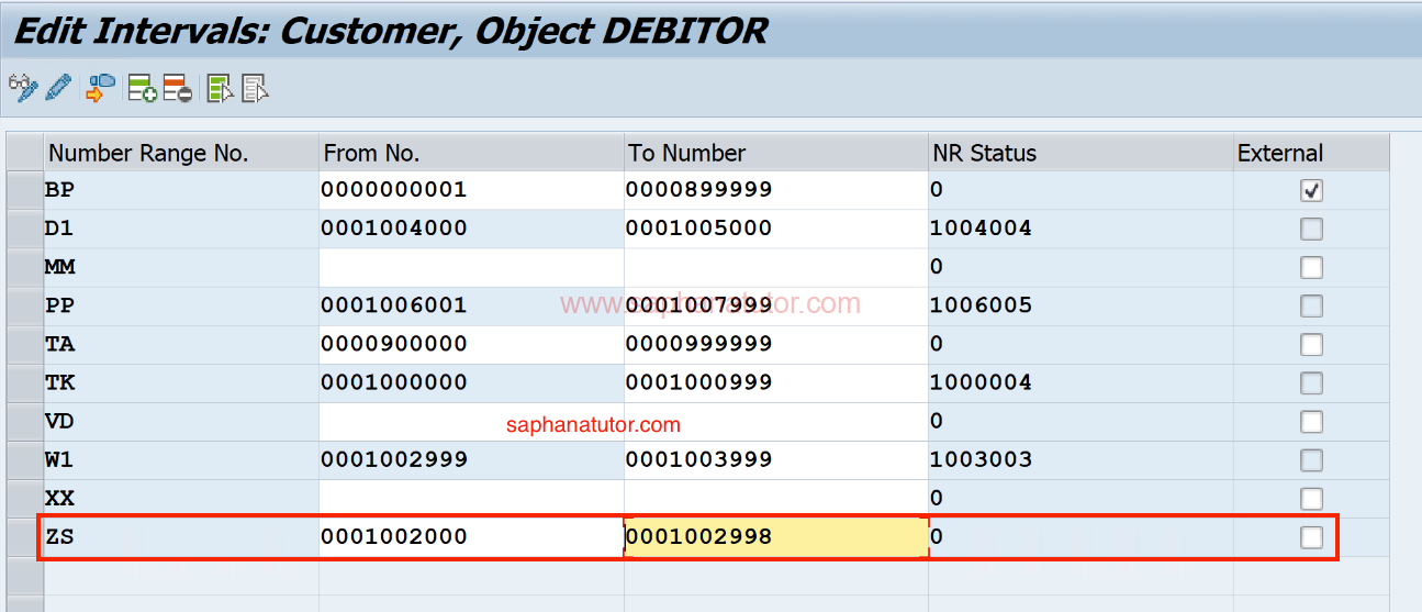 creating number range intervals in sap sd