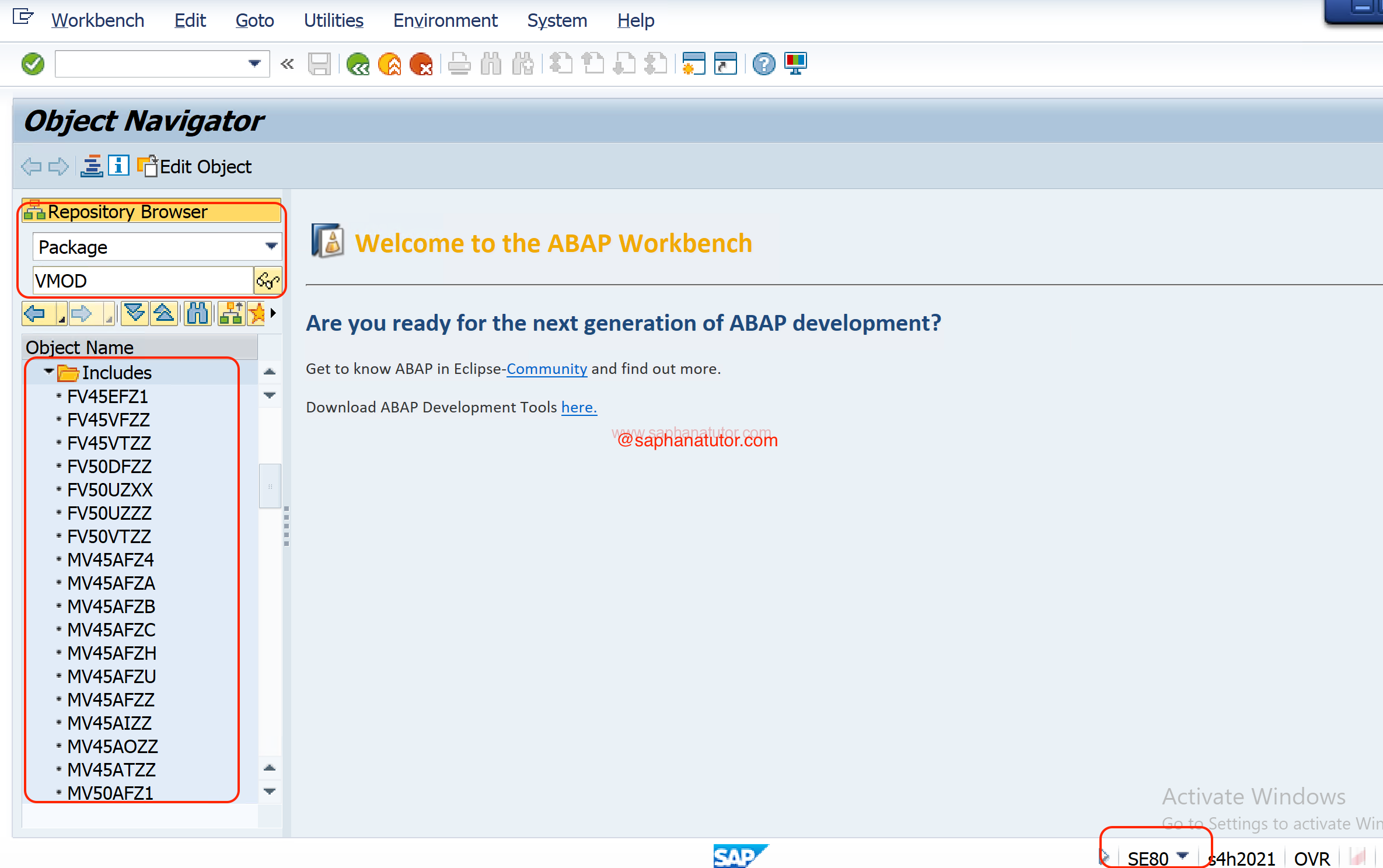 SAP SD user exits object navigation - se80