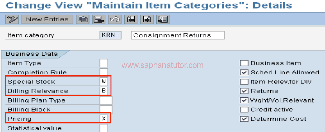 Consignment Returns – Item Category