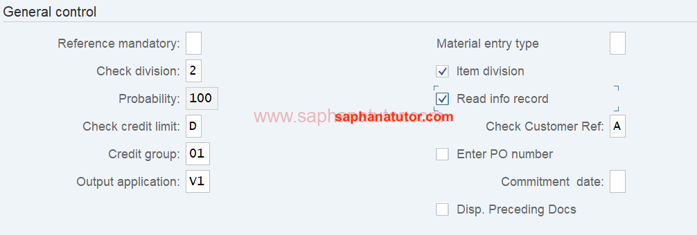 SAP SD Sales Document Type : General Control