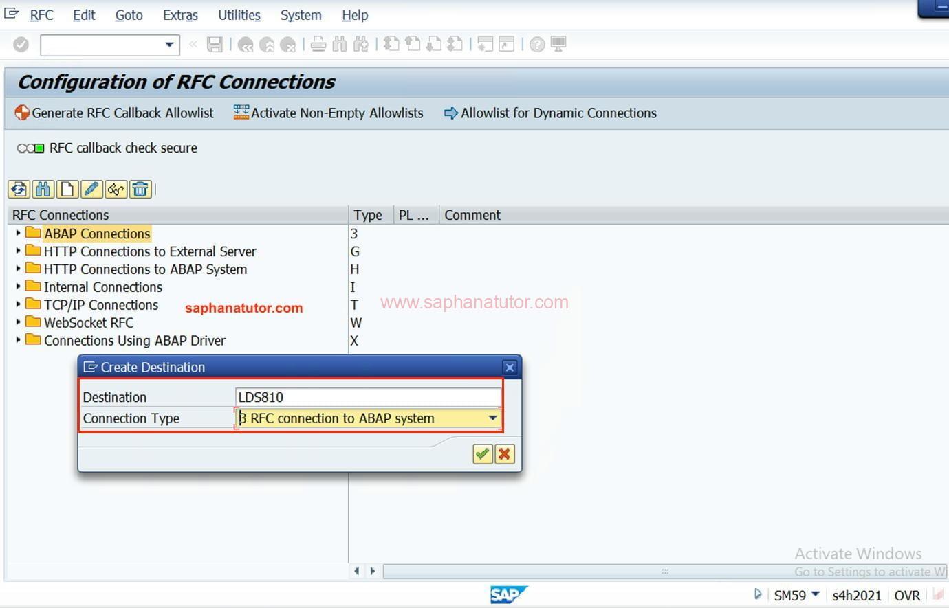 Maintaining RFC connection – SM59