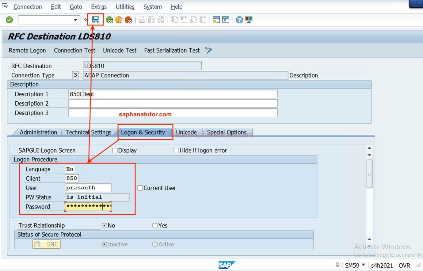 Maintaining RFC connection – SM59