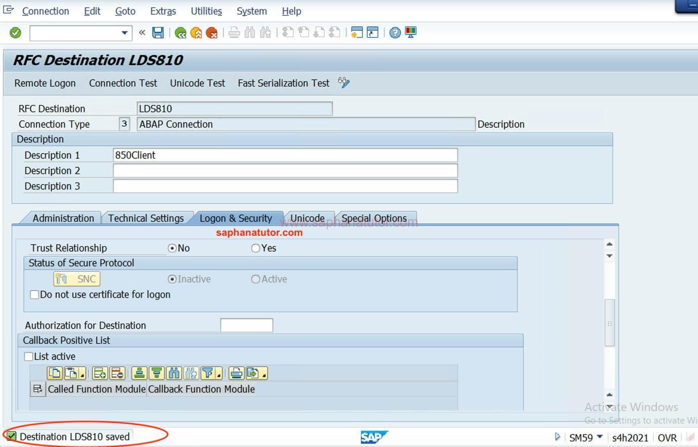 Maintaining RFC connection – SM59