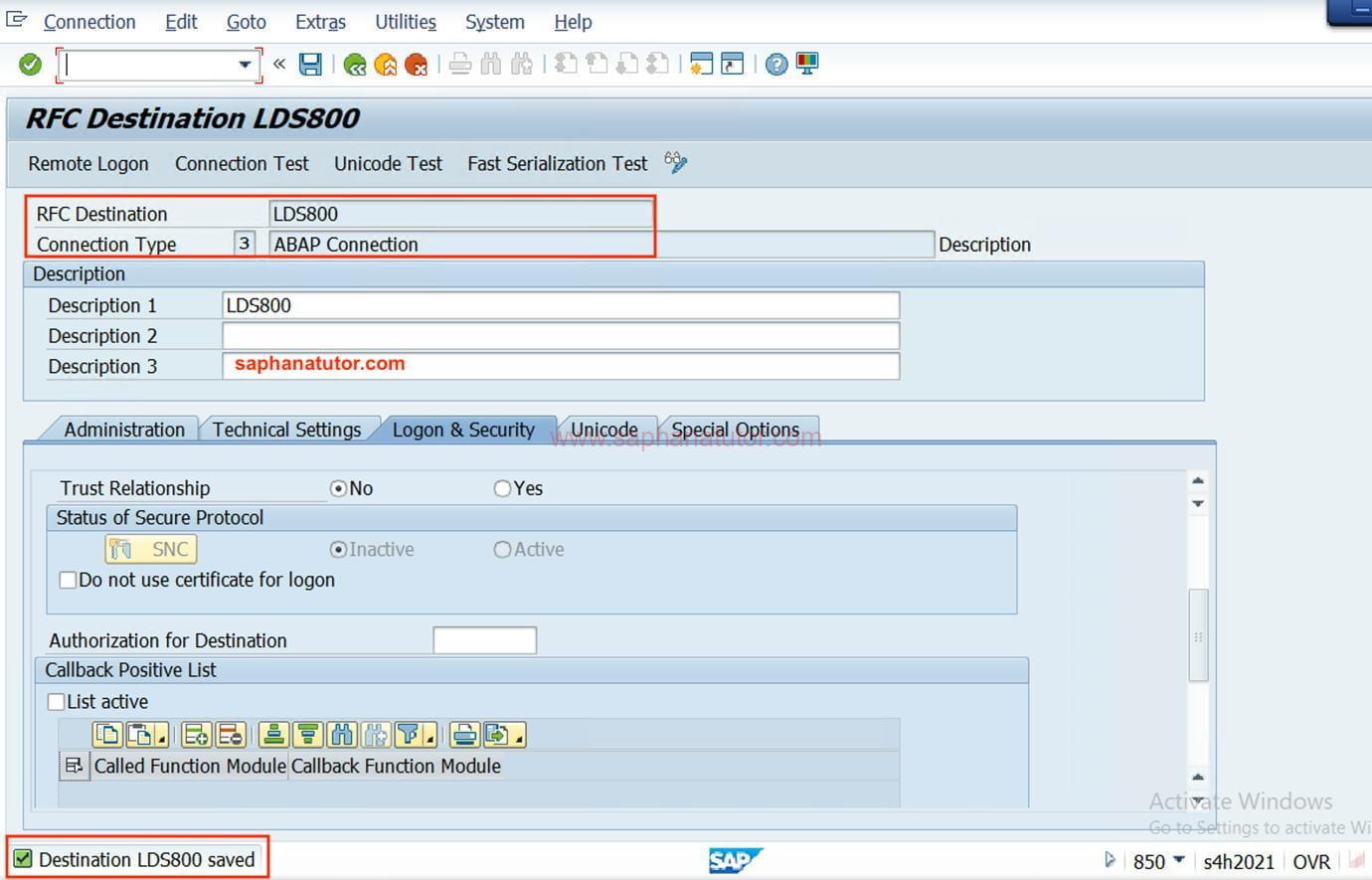 Maintaining RFC connection – SM59