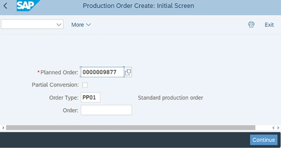 Convert a planned order to a production order