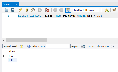 Using DISTINCT with a WHERE Clause - MySQL Workbench Verification