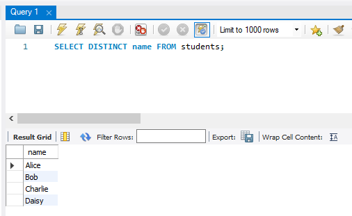 Select Distinct Values from a Single Column - MySQL Workbench Verification