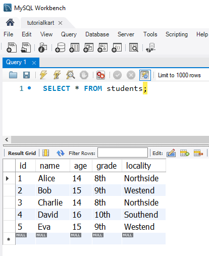 SQL UPDATE Statement - Example Table Data