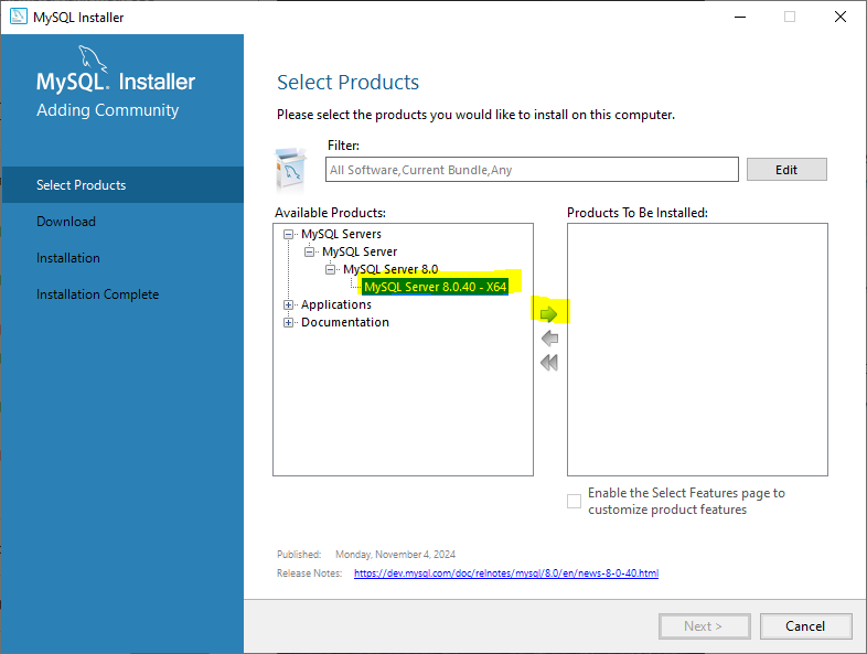 MySQL Server Installation - Select MySQL Server