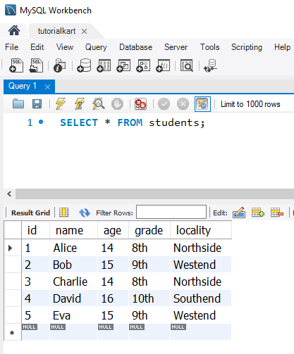 SQL NOT Operator - Example Table Data